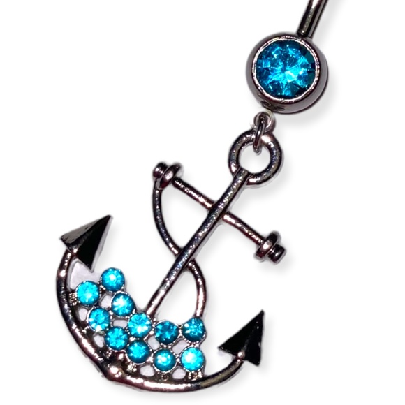 Blue anchor rhinestone belly piercing ring - Picture 2 of 2
